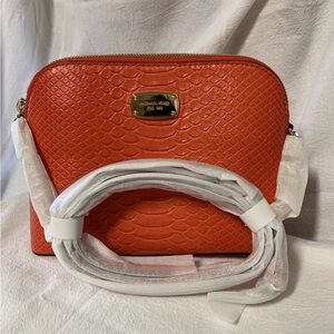 NWT MICHAEL KORS CINDY Large DOME Mandarine Leather Crossbody Shoulder Bag $268